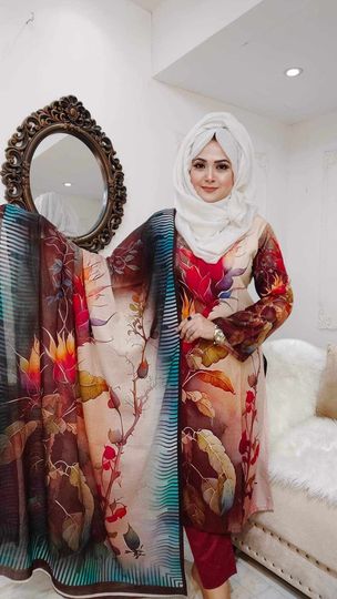 Rose gold n maroon lawn