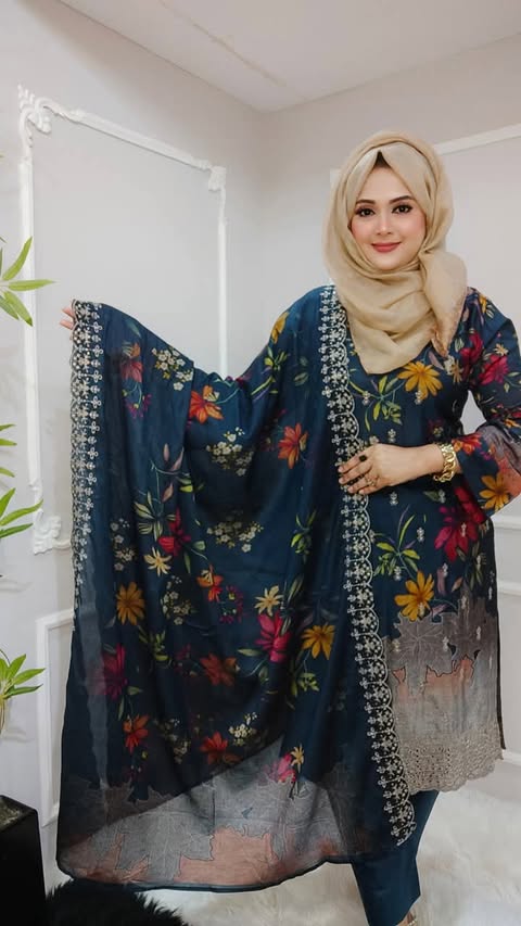 (tx)floral silver cotton (sea blue)